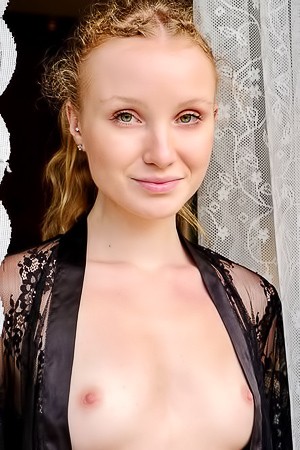 Dana Red Perching On The Windowsill With Her Slender Thighs Spread Wide