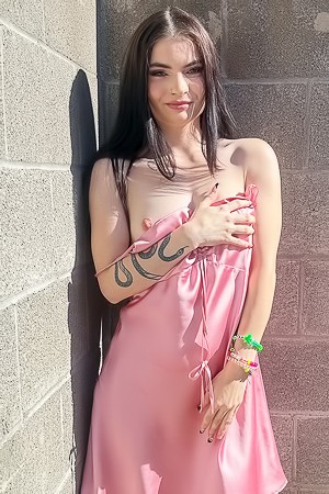 Vixen Hikes Her Pink Slip Dress Up And Plays With Herself On A Fallen Tree