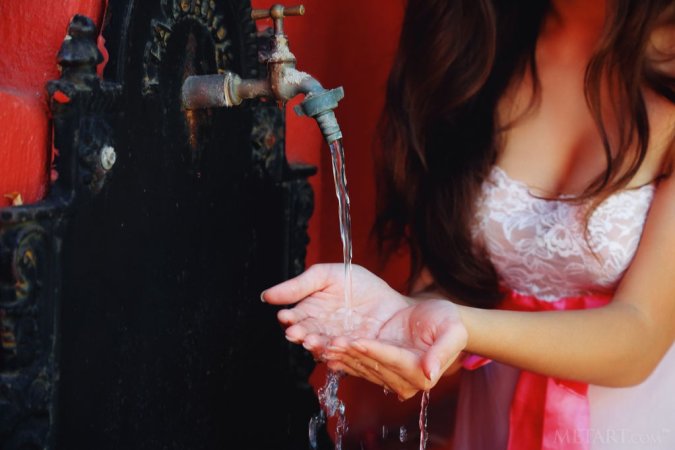 Asian sweetheart bathing outdoors photo 13